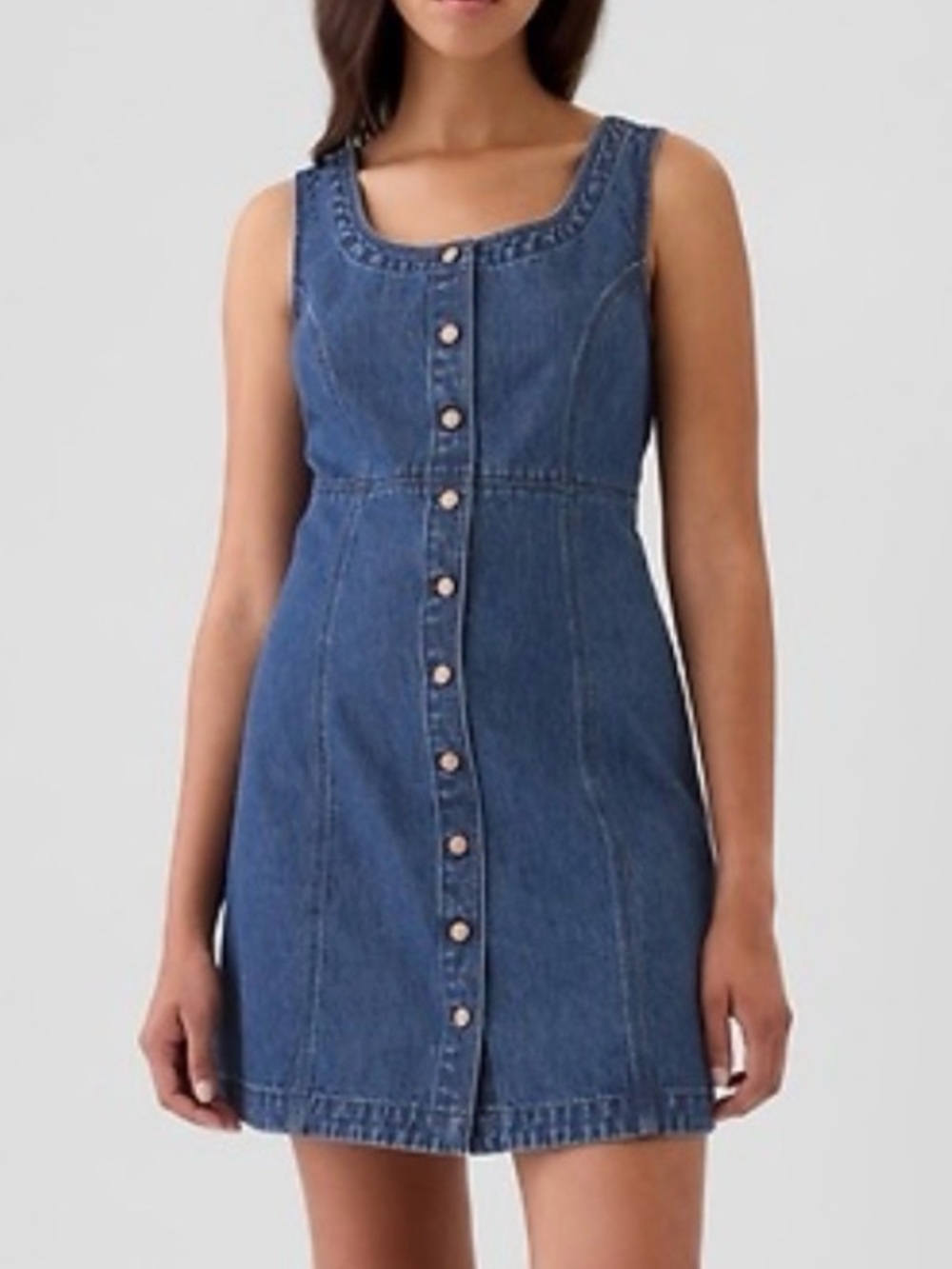 GAP Denim Button-Front Sleeveless Mini Dress in Blue
